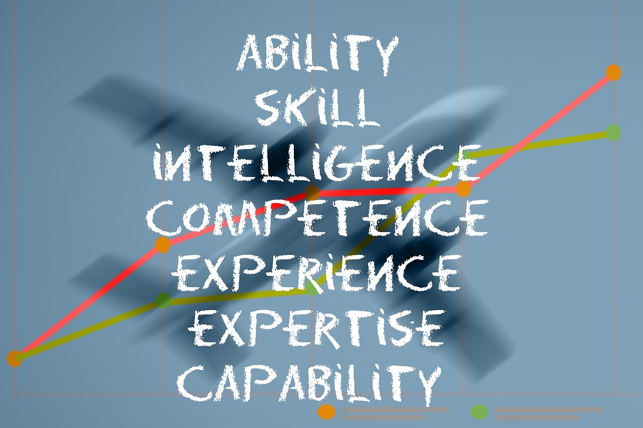 Skills, competence, experience, and expertise illustrated on a chalkboard